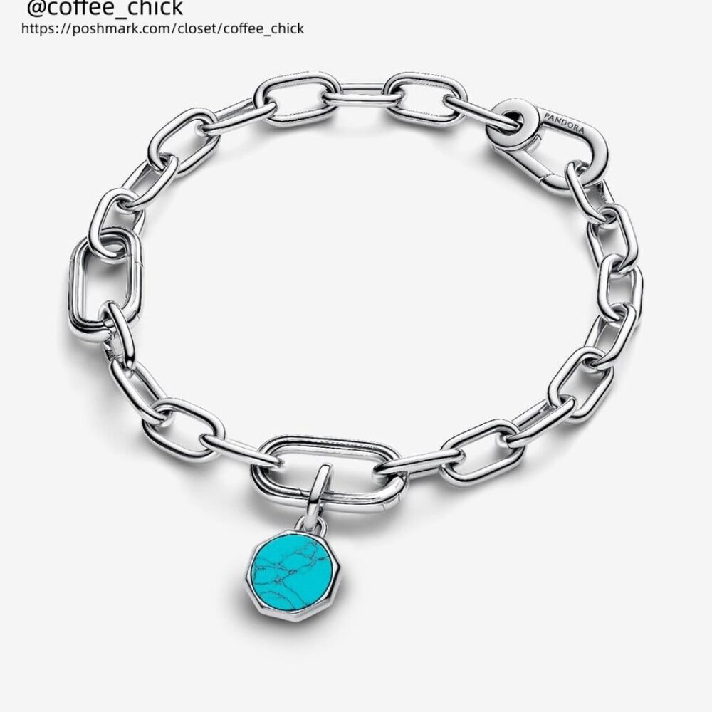 Pandora Turquoise-Colored Engravable Mini Medallion Charm View 4